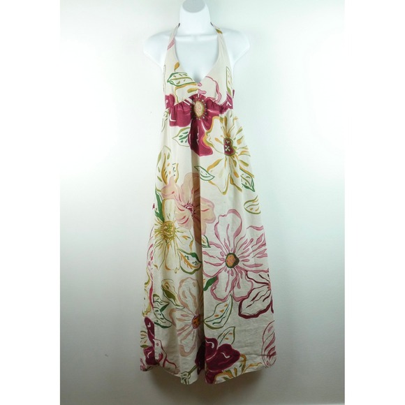 Old Navy Dresses & Skirts - Vintage Old Navy Linen Blend Floral Halter Maxi Dress Boho Fairy Beach Resort M